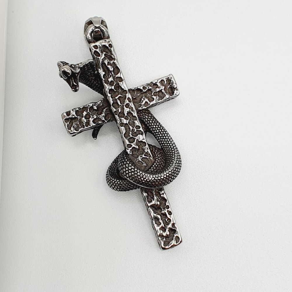 Gravestone Snake Cross Religious Unisex Pendant Necklace, GP1231033 - Picture 6 of 7